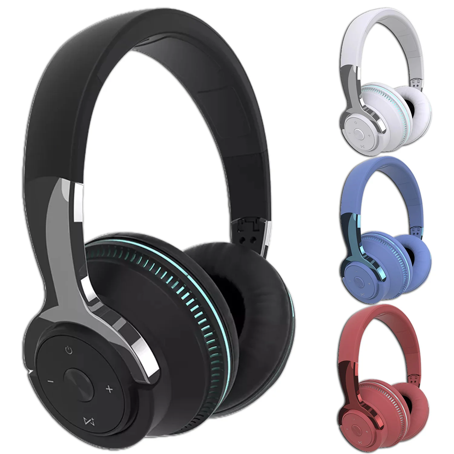 Wireless Bluetooth 5.1 Headphones over Ear LED Headset Stereo Noise Cancelling