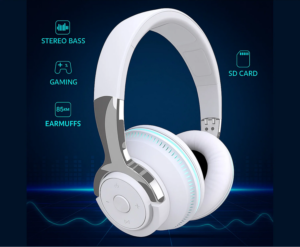 Wireless Bluetooth 5.1 Headphones over Ear LED Headset Stereo Noise Cancelling